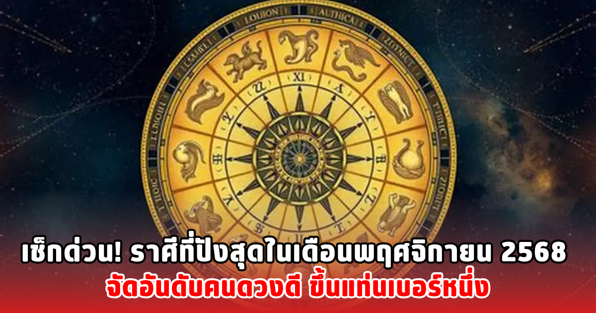 เช็กด่วน! ราศีที่ีปังสุดในเดือนพฤศจิกายน 2568 จัดอันดับคนดวงดี ขึ้นแท่นเบอร์หนึ่ง