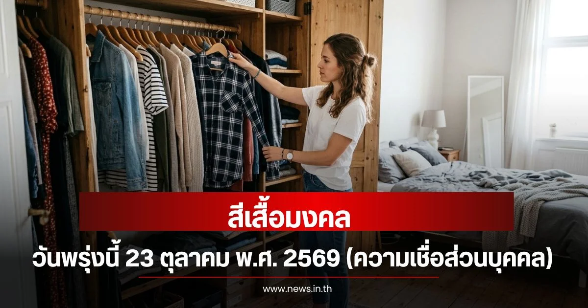 สีเสื้อมงคลวันพรุ่งนี้ 23 ตุลาคม พ.ศ. 2569 (ความเชื่อส่วนบุคคล)